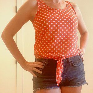 Sheer Polka Dot Tie Front Shirt